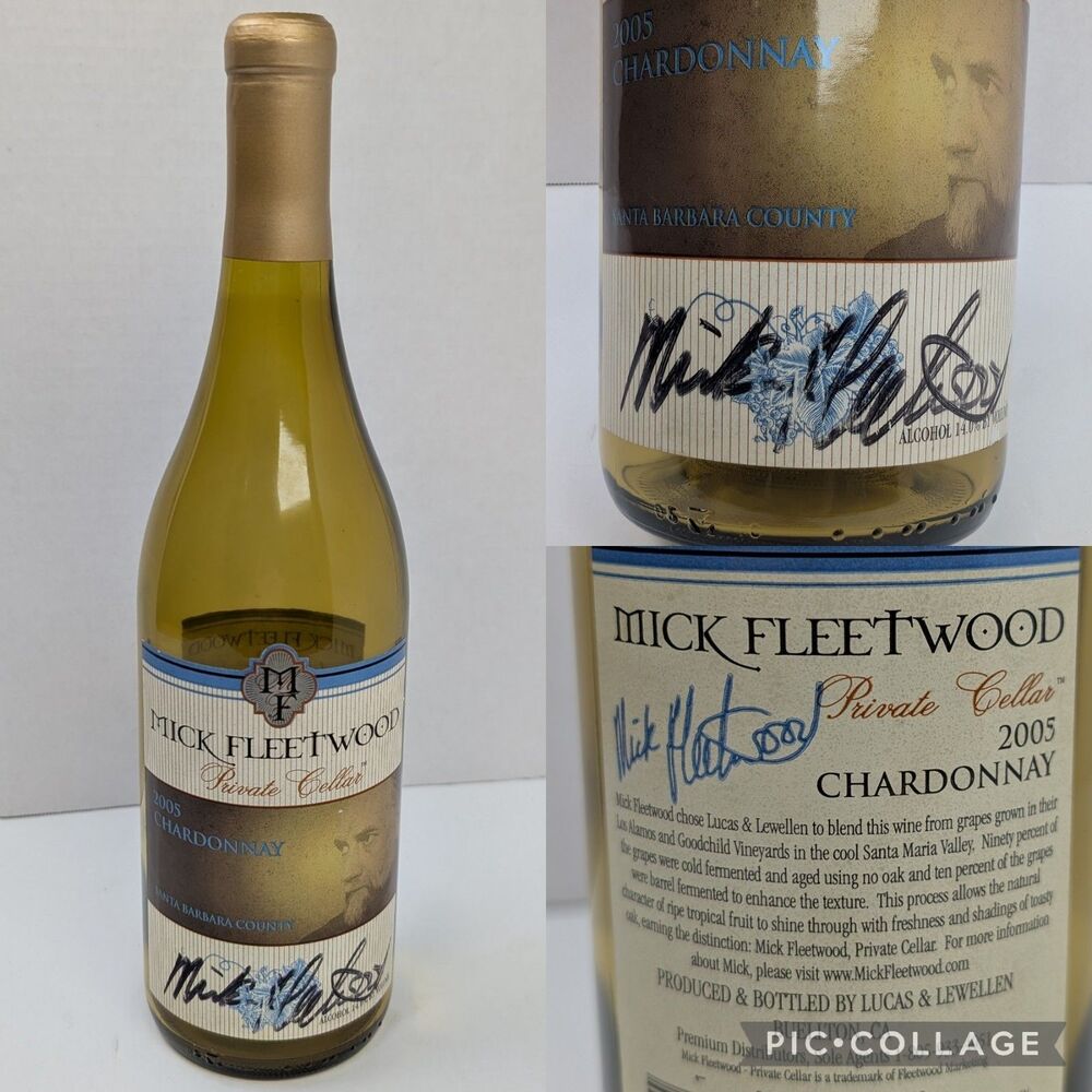 Mick Fleetwood Autographed 2005 Santa Barbara Chardonnay Empty Wine Bottle